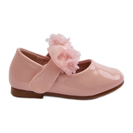 Bailarinas infantiles de charol con velcro y lazo rosa Olessa