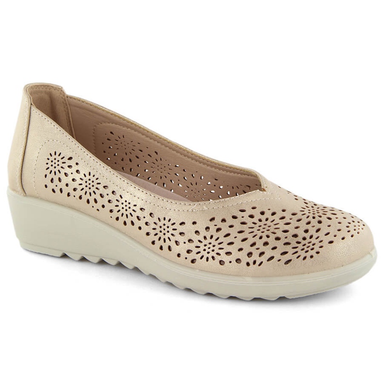 Zapato slip-on de mujer con cuña dorada calada Potocki 90300 dorado