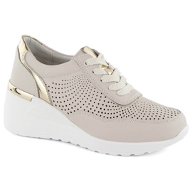 Zapatos deportivos mujer piel con cuña, cómodos, beige S.Barski LR725
