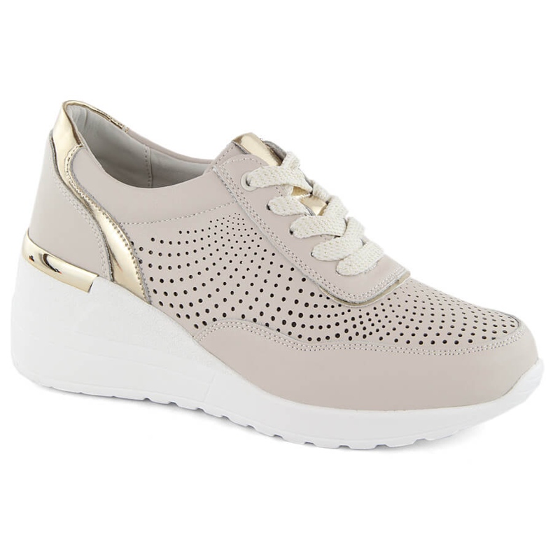 Zapatos deportivos mujer piel con cuña, cómodos, beige S.Barski LR725