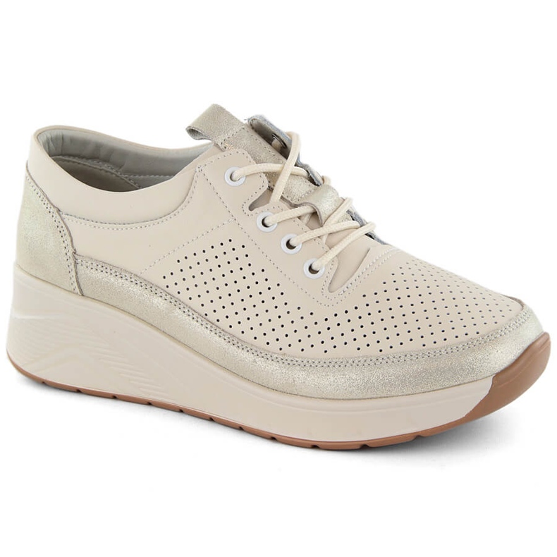 Deportivas de piel para mujer, deportivas cuña beige Artiker 54C1744