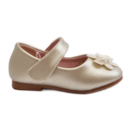Bailarinas infantiles con cierre de velcro y adorno de serinde dorada. dorado