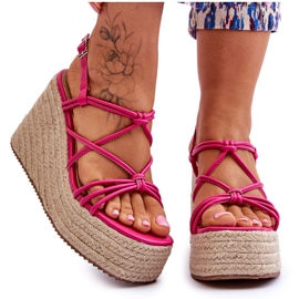 Joia Sandalias de cuña de moda con trenza fucsia. rosado Joia Sandalias de cuña de moda con trenza fucsia. rosado