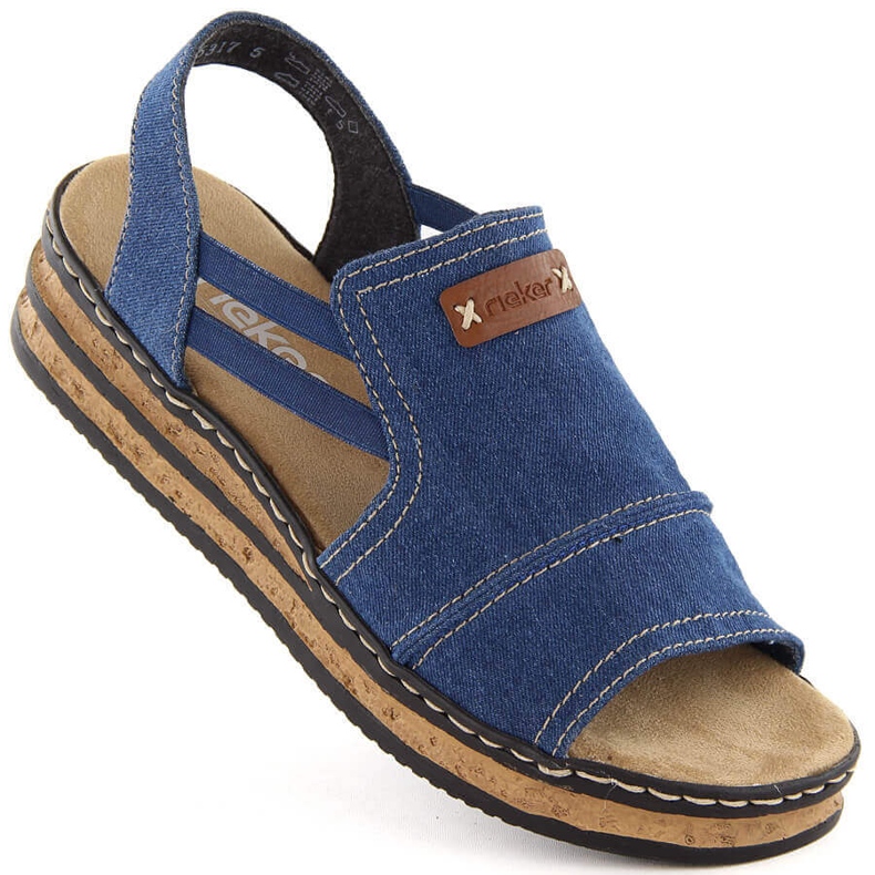Sandalias mujer cómodas con plataforma jeans Rieker 62982-12 azul