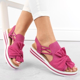 Sandalias de mujer cómodas con plataforma slip-on fucsia Rieker V0256-31 rosa