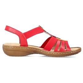 Sandalias cómodas de mujer sin cordones con bandas elásticas, rojo, Rieker 60804-33