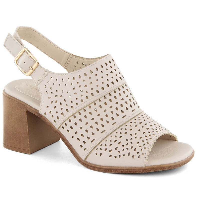 Sandalias de mujer tacón entero calado beige Sergio Leone SK565