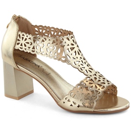 Sandalias de mujer tacón dorado calado metalizado Sabatina 730-6