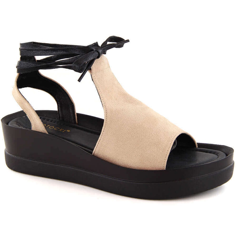 Sandalias mujer con cordones beige Potocki 21331