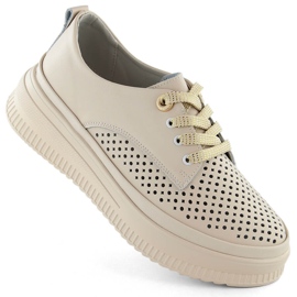 Zapatos mujer piel calados con plataforma beige Artiker 54C1707