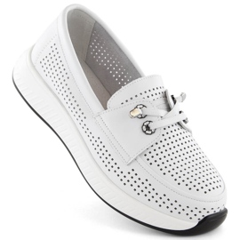 Zapatos mujer piel, mocasines slip-on calados, blanco Artiker 54C1752