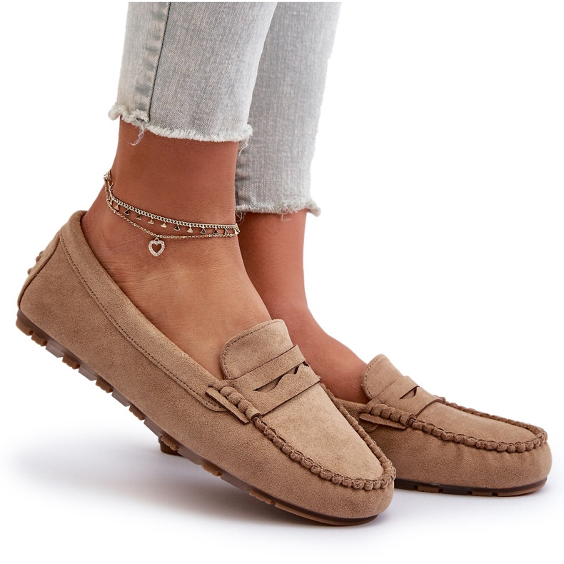 Mocasines Clásicos De Mujer De Ante Beige Oscuro Glimris