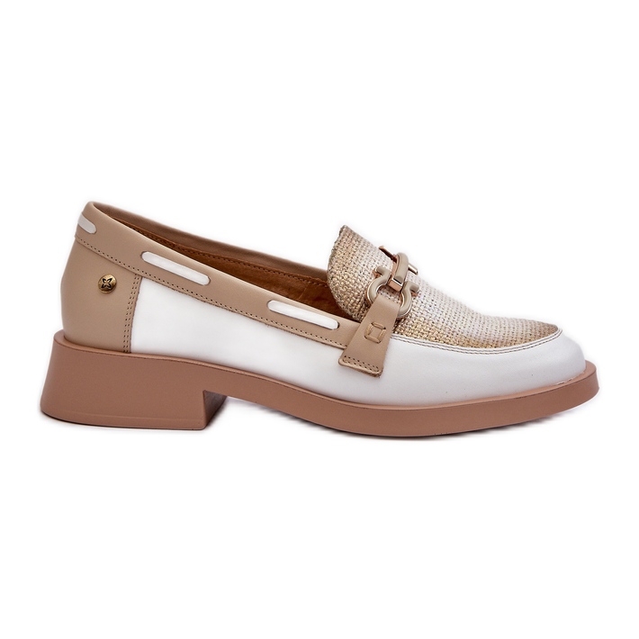 Mocasines de Piel Zapatos Mujer Maciejka 06493-11 Blanco y Beige