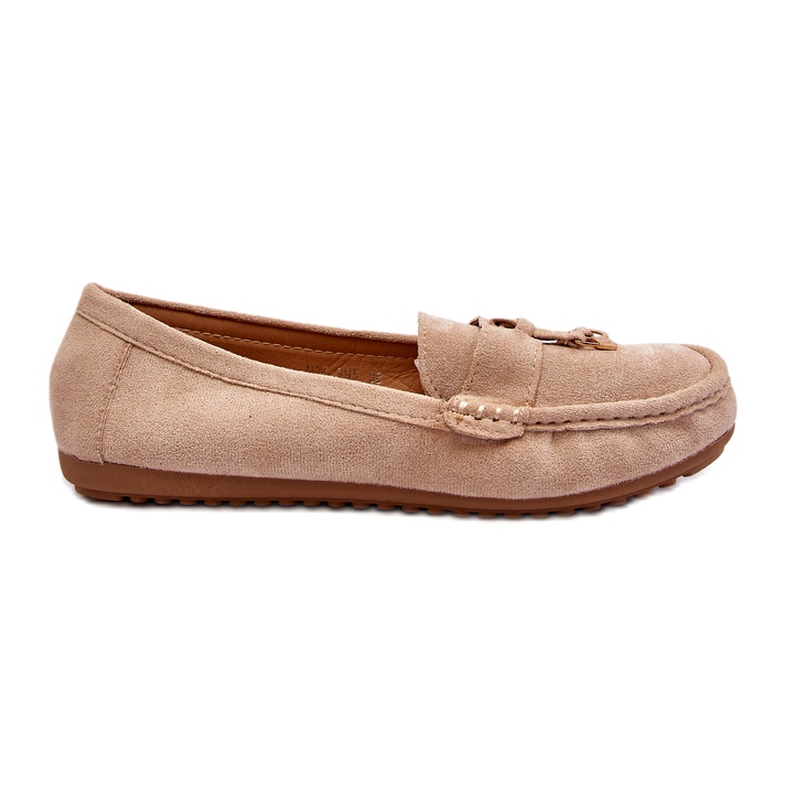 Mocasines Clásicos De Ante Mujer Beige