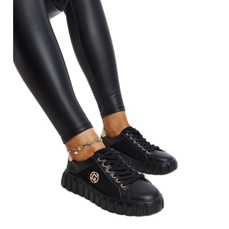 Deportivas de piel negra con strass Stradone negro Deportivas de piel negra con strass Stradone negro