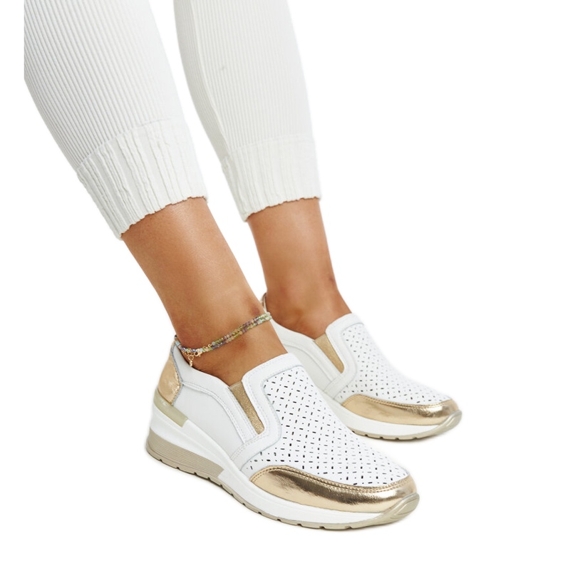 Deportivas cuña Vernon caladas blancas y doradas blanco Deportivas cuña Vernon caladas blancas y doradas blanco