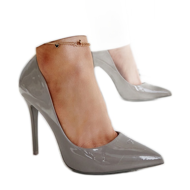 Stilettos de charol gris oscuro con aplicación de piel Jadoin