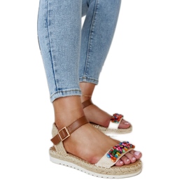 Sandalias beige con piedras Galatine de colores