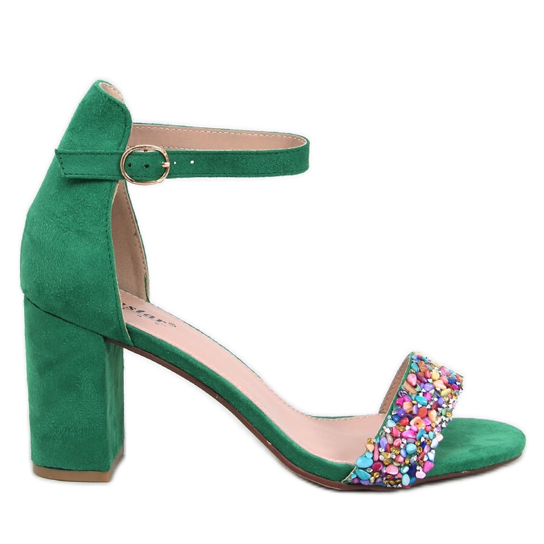 Sandalias de tacón Valentine verde con pedrería