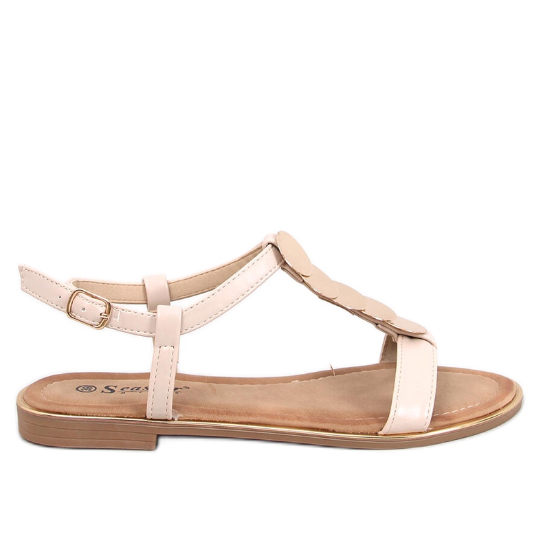 Ennes Sandalias beige con decoración dorada.