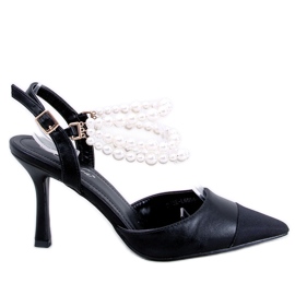 Zapatos de tacón abierto con perlas Harmony Black negro