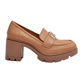 Zapatos De Mujer Tacón Grueso Con Adorno Ranunca Camel marrón Zapatos De Mujer Tacón Grueso Con Adorno Ranunca Camel marrón
