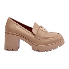 Zapatos De Mujer Ranunca Beige Con Tacón Grueso Con Adorno