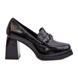 Vinceza Zapatos de salón Terimene de charol negro con tacones gruesos