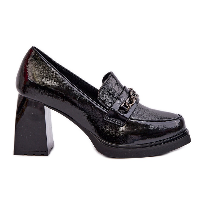 Vinceza Zapatos de salón Terimene de charol negro con tacones gruesos