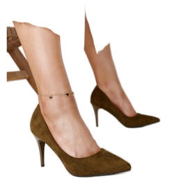Tacones altos verde oscuro con aplicación de piel Paume.
