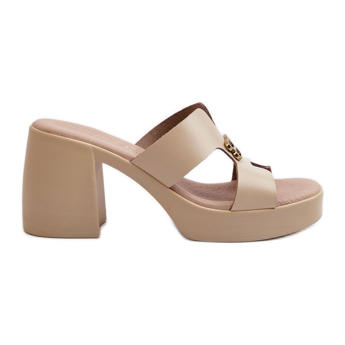 Zazoo 40419 Chanclas de Mujer de Piel con Aberturas y Adorno, Beige