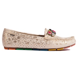 Goodin Mocasines de mujer dorados calados con cristales