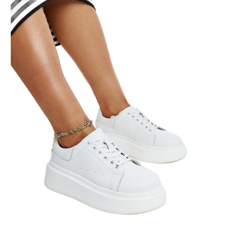 Zapatillas con cordones de piel blanca blanco