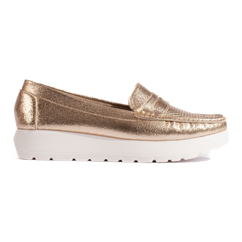 Goodin Mocasines de mujer dorados calados con plataforma.