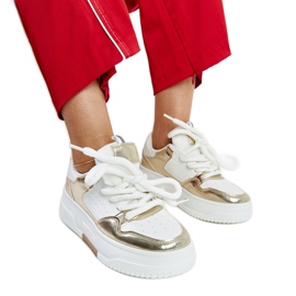 Zapatillas de plataforma alta blancas y doradas de Farkas blanco