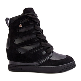 Botines con cuña de piel, Amria negra negro