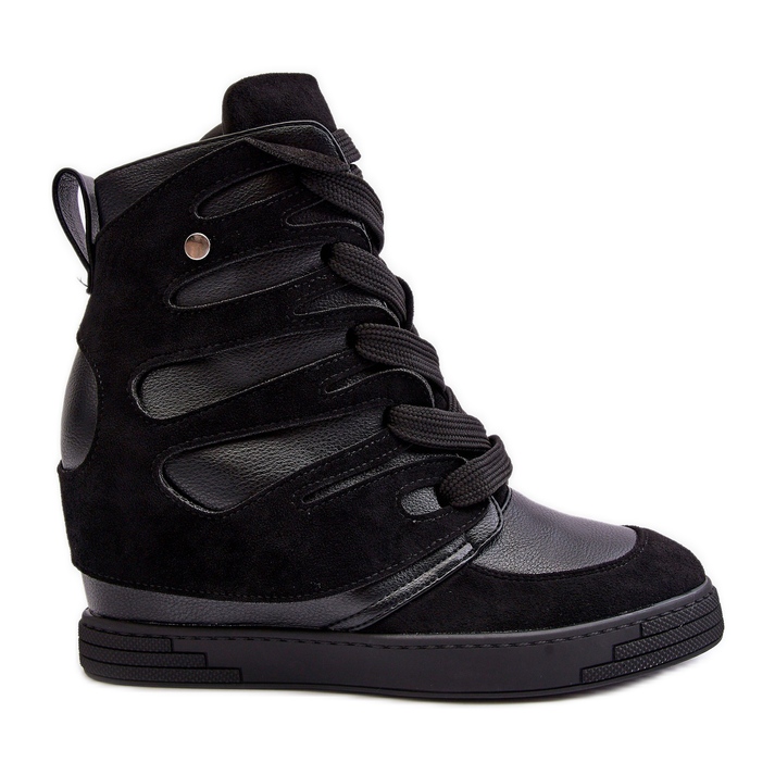 Botines con cuña de piel, Amria negra negro