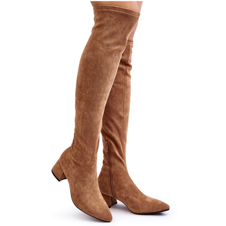 Botas de Mujer Tacón Bajo por Encima de la Rodilla Camel Maidna marrón