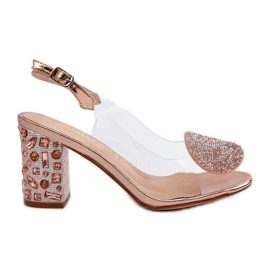 S.Barski Sandalias Transparentes con Tacón Alto Oro Rosa D&amp;A MR38-812