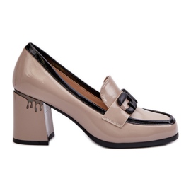 S.Barski Zapatos de salón de mujer con tacón alto charol beige D&amp;A MR38-973