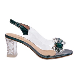 S.Barski Sandalias transparentes con tacón alto y adornos, verde D&amp;A MR38-D1