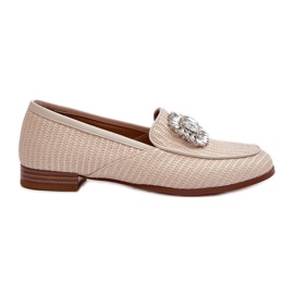 S.Barski Mocasines de mujer con tacón plano y broche Beige D&amp;A MR38-676