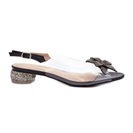 S.Barski Sandalias Tacón Bajo Transparente Con Decoración Negra D&amp;A MR38-383 negro