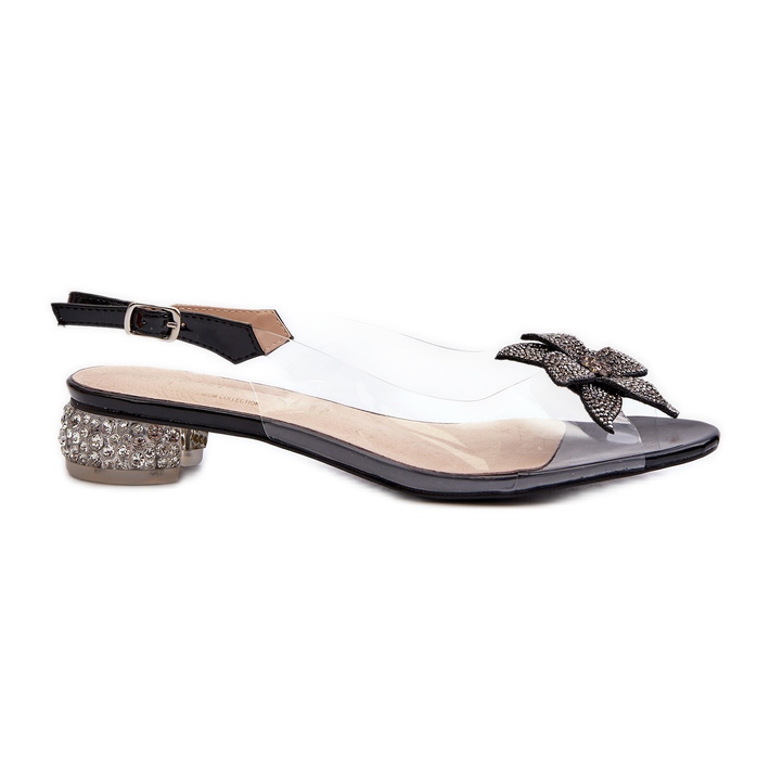 S.Barski Sandalias Tacón Bajo Transparente Con Decoración Negra D&amp;A MR38-383 negro