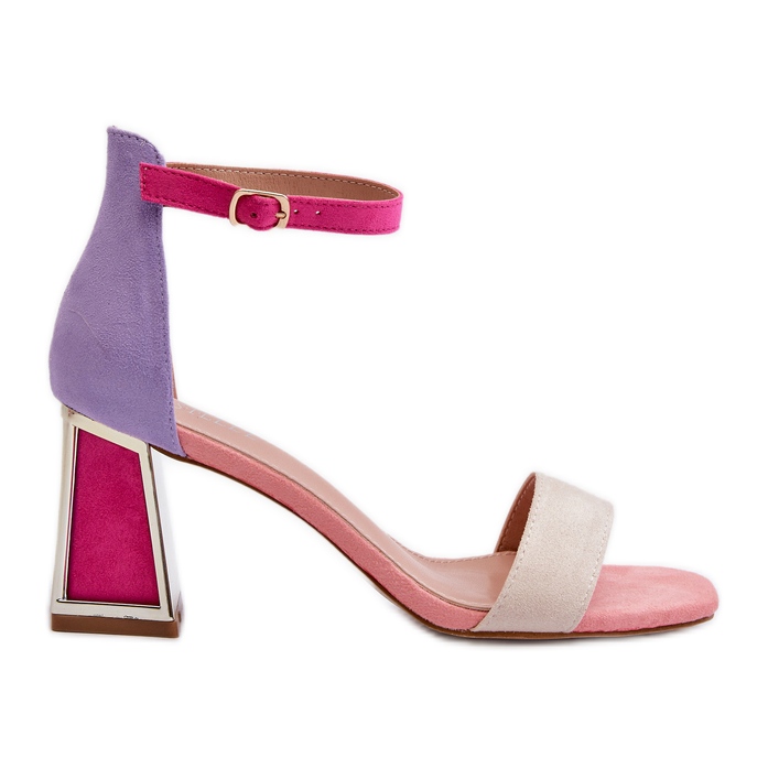 Sandalias de ante con tacón alto, Pink Pholia multicolor