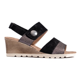 Sandalias cuña mujer con velcro negro