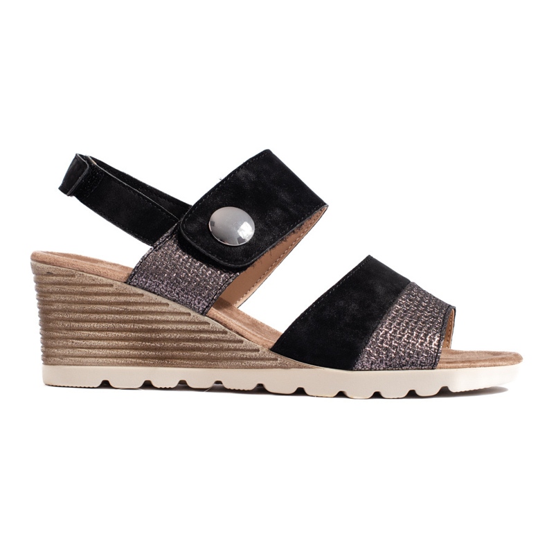 Sandalias cuña mujer con velcro negro