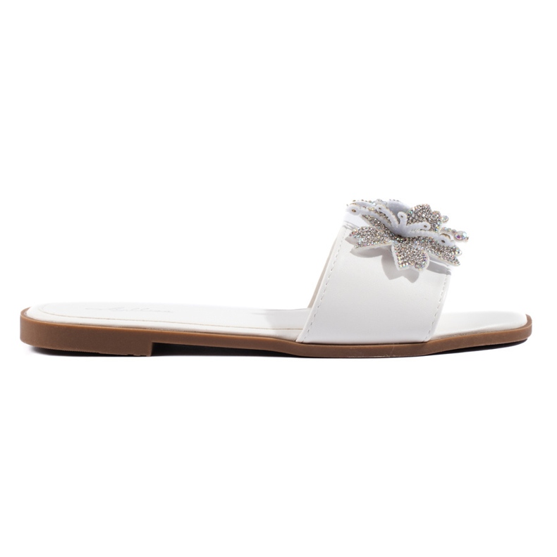 Chanclas de mujer blancas con decoración. blanco