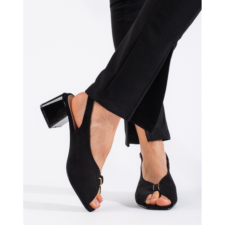 Goodin Elegantes sandalias negras de tacón negro