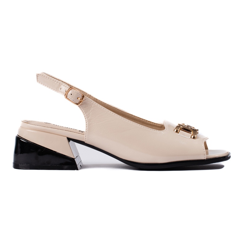 Goodin Sandalias tacón bajo charol beige Goodin Sandalias tacón bajo charol beige